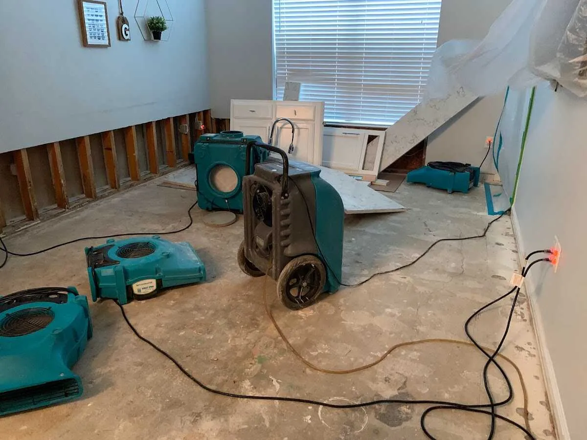 Dehumidifier in flood-cut room for Water Damage Restoration in Kettering